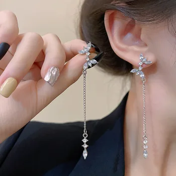 Temperamento Zircão de Borla Queda da Corrente Oscila Brincos para Mulheres Moda na Coreia do sul Banhado a Prata Cristal Brincos Jóias de Presente