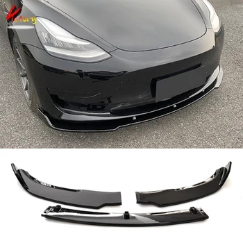 Tesla Modelo 3 Preto Brilhante pára-choque Dianteiro do Bordo do Carro do Corpo Kit 3PCS/Set