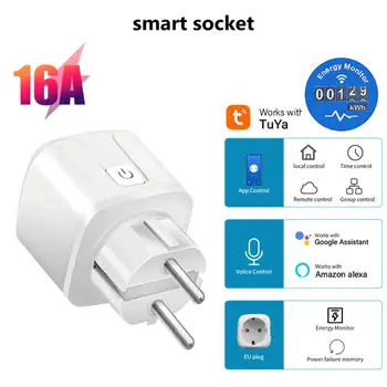 Tuya Smart Plug wi-Fi Soquete da UE 16A Com Monitor de Energia Função de Temporização Casa Inteligente Tuya App de Controle Remoto sem Fio Google Alexa