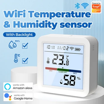 Tuya wi-FI Bluetooth de Temperatura e Umidade Sensor Digital Inteligente Interior do Higrómetro do Termômetro de Tela LCD Detector Por Alexa Google