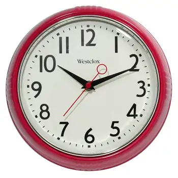 Vermelho Retrô da década de 1950 Convexa Lente de Vidro Quartzo Analógico Preciso Relógio de Parede, Relógio digital, relógio Digital, decoração de quartos de estilo coreano Relógios w