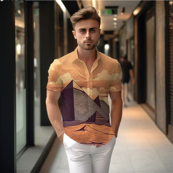 Verão nova camisa dos homens pirâmide de impressão 3D camisa dos homens do estilo casual camisa dos homens de moda de rua, moda de alta qualidade a camisa dos homens