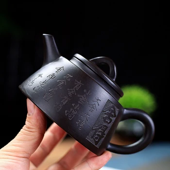 Yixing Artesanal Roxo Bule de Barro Cru de Minério de Lama Negra de Pedra Colher Pote Autêntica Zisha Chá, Conjunto de Filtro de Beleza Infusor de Chá de 210ml