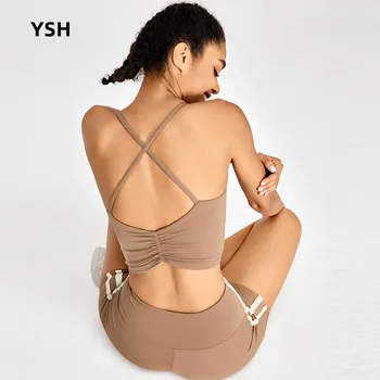 YUSHUHUA Sexy Yoga Colete feminino Fitness Cultura Superior à prova de Choque de Bras de Esportes de Treinamento sem Mangas Ginásio Tops, Dobra-se em Execução Vest
