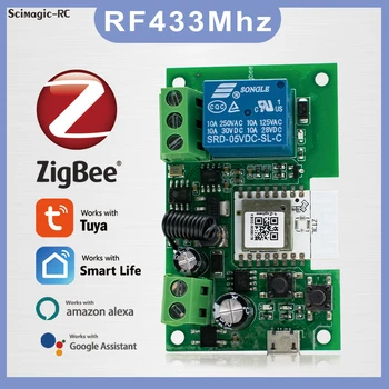Zigbee 1CH Tuya Smart Switch Módulo de Relé de Controle de RF Casa Inteligente Disjuntor Sensor de Controle de APLICATIVO Com Alexa Inicial do Google, Sem Shell